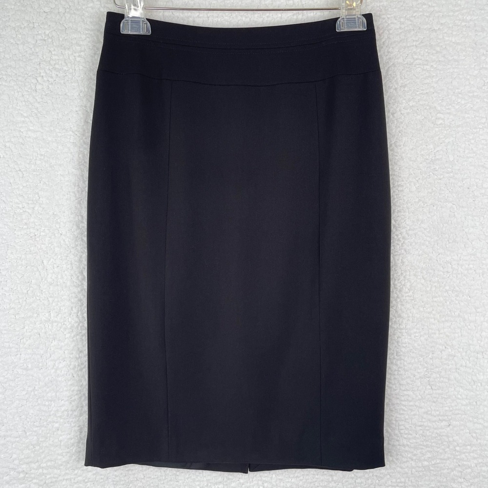 White House Black Market Black Seasonless Logo Pencil Skirt Size 2 NWT Office